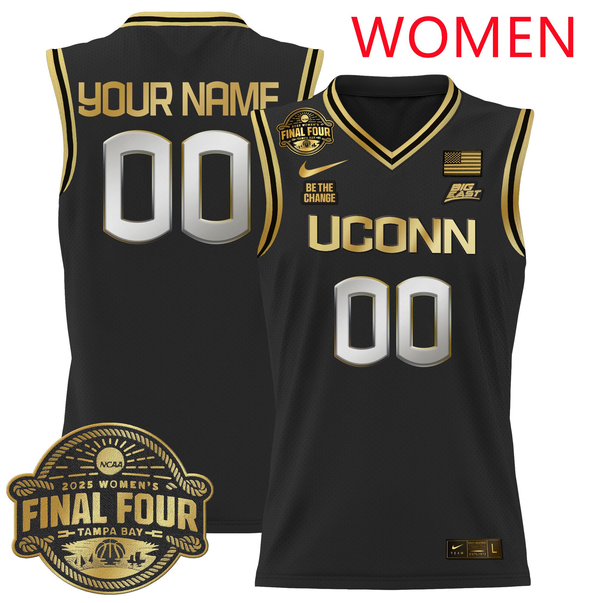 Women UConn Huskies Black Nike 2025 Big Eat Final Four Patch Lightweight Basketball Custom NCAA Jersey->customized ncaa jersey->Custom Jersey